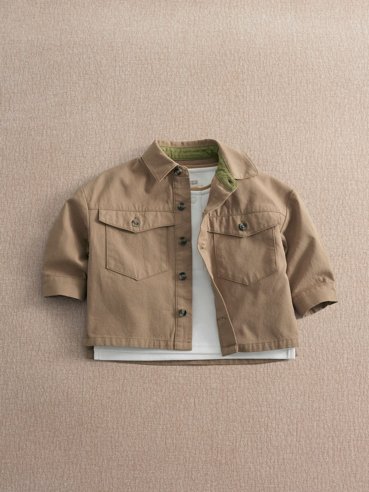 Mamas & Papas Brown Twill Jacket & Collar T-Shirt