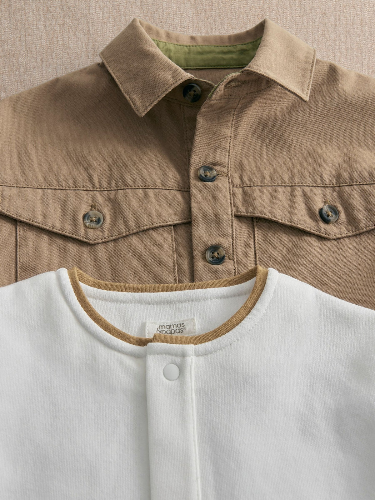 Mamas & Papas Brown Twill Jacket & Collar T-Shirt