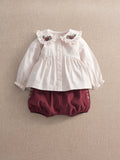 Mamas & Papas Red Floral Embroidered Blouse & Bloomers Set