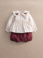 Mamas & Papas Red Floral Embroidered Blouse & Bloomers Set