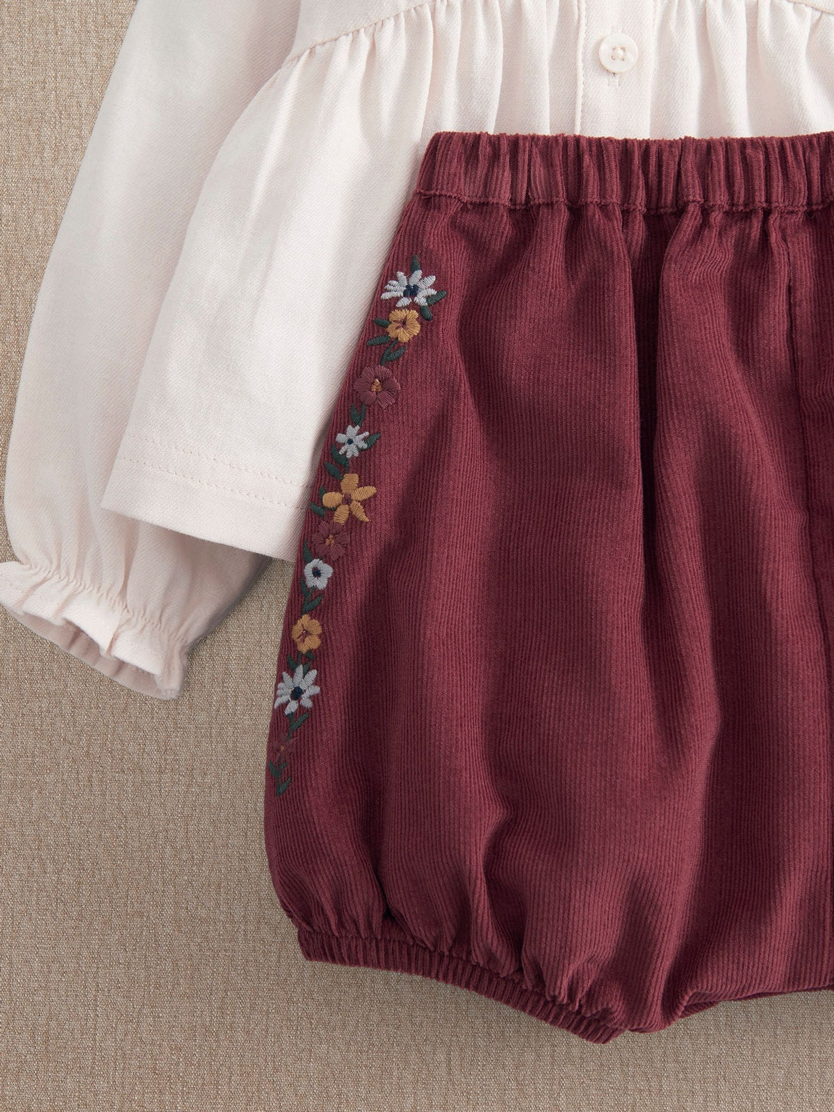 Mamas & Papas Red Floral Embroidered Blouse & Bloomers Set