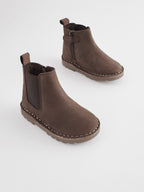 Chocolate Brown Warm Lined Leather Chelsea Boots