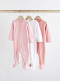 Pink/White 3 Pack Baby Sleepsuits (0-2yrs)
