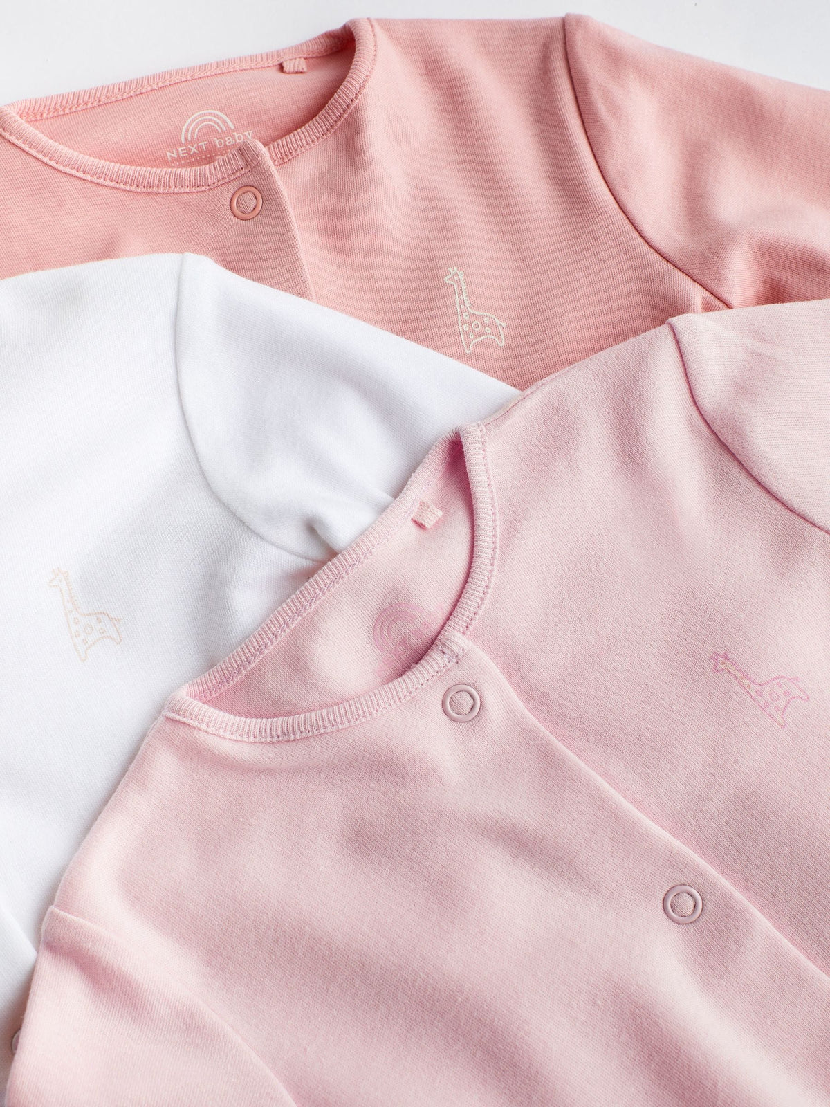 Pink/White 3 Pack Baby Sleepsuits (0-2yrs)