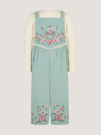 Monsoon Green Baby Top & Embroidered Corduroy Dungarees Set