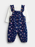 JoJo Maman Bébé Navy Blue Floral Cord Dungarees & Body Set