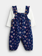 JoJo Maman Bébé Navy Blue Floral Cord Dungarees & Body Set