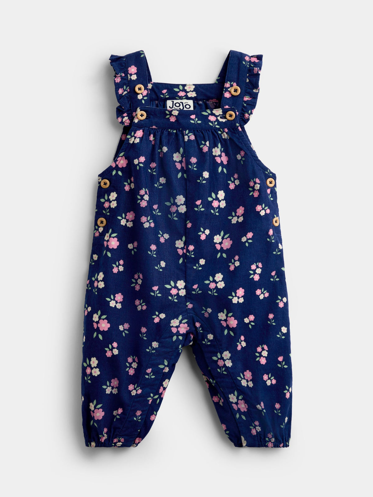 JoJo Maman Bébé Navy Blue Floral Cord Dungarees & Body Set
