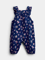 JoJo Maman Bébé Navy Blue Floral Cord Dungarees & Body Set