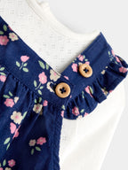 JoJo Maman Bébé Navy Blue Floral Cord Dungarees & Body Set