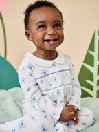 JoJo Maman Bébé Blue Floral Smocked Footed Sleepsuit