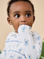 JoJo Maman Bébé Blue Floral Smocked Footed Sleepsuit