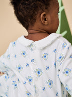 JoJo Maman Bébé Blue Floral Smocked Footed Sleepsuit