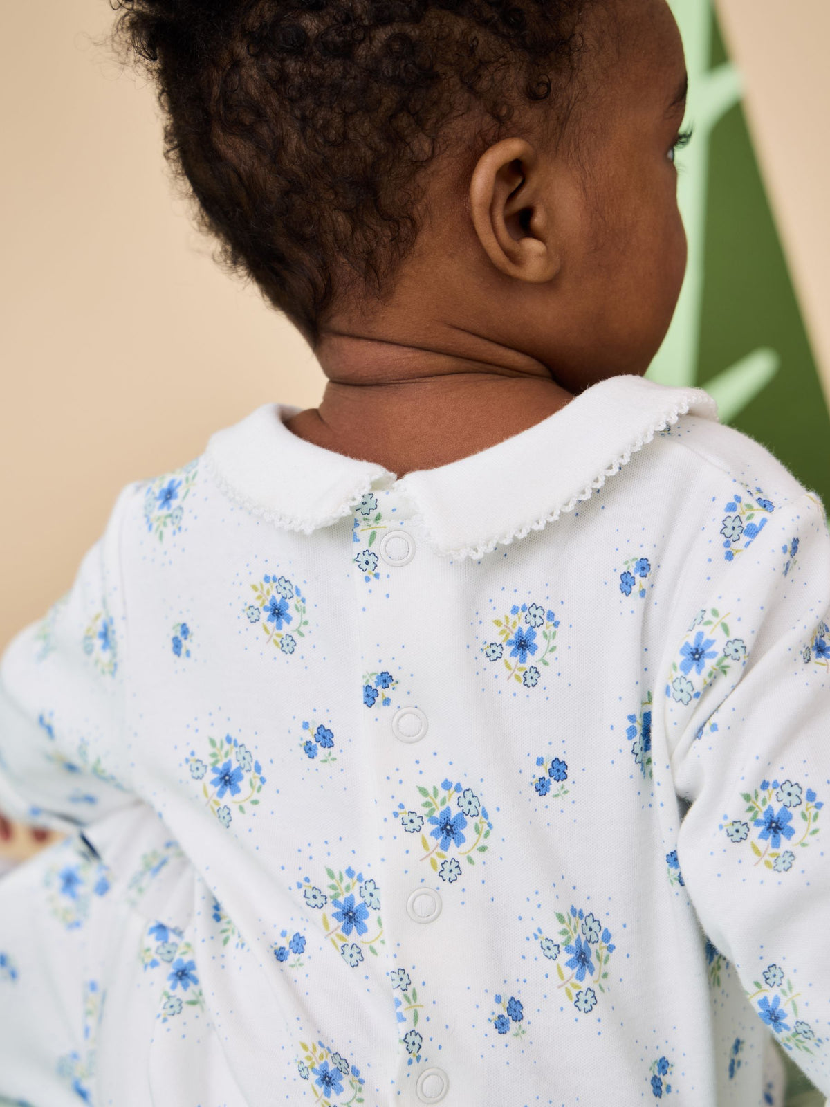 JoJo Maman Bébé Blue Floral Smocked Footed Sleepsuit
