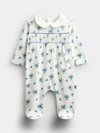 JoJo Maman Bébé Blue Floral Smocked Footed Sleepsuit