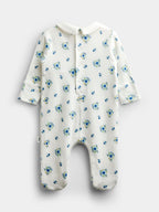 JoJo Maman Bébé Blue Floral Smocked Footed Sleepsuit