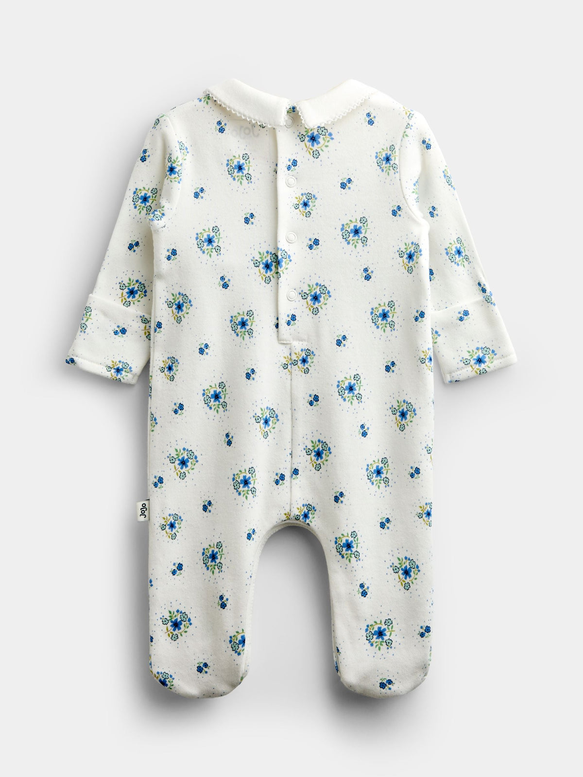 JoJo Maman Bébé Blue Floral Smocked Footed Sleepsuit