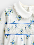 JoJo Maman Bébé Blue Floral Smocked Footed Sleepsuit