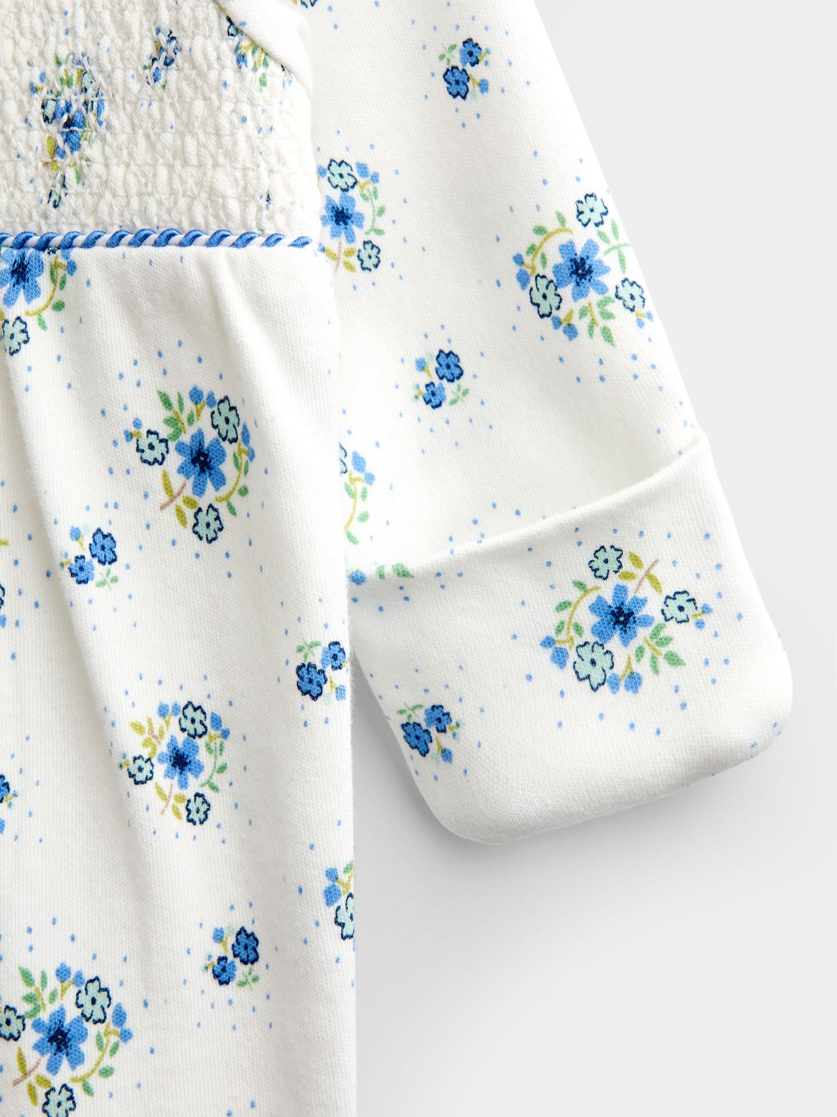 JoJo Maman Bébé Blue Floral Smocked Footed Sleepsuit