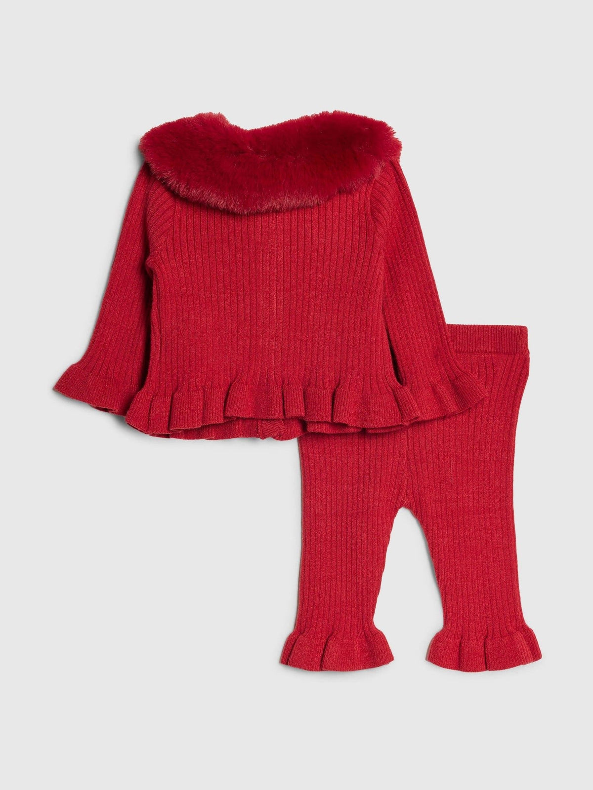 River Island Red Faux Fur Collar Cardigan & Leggings Set