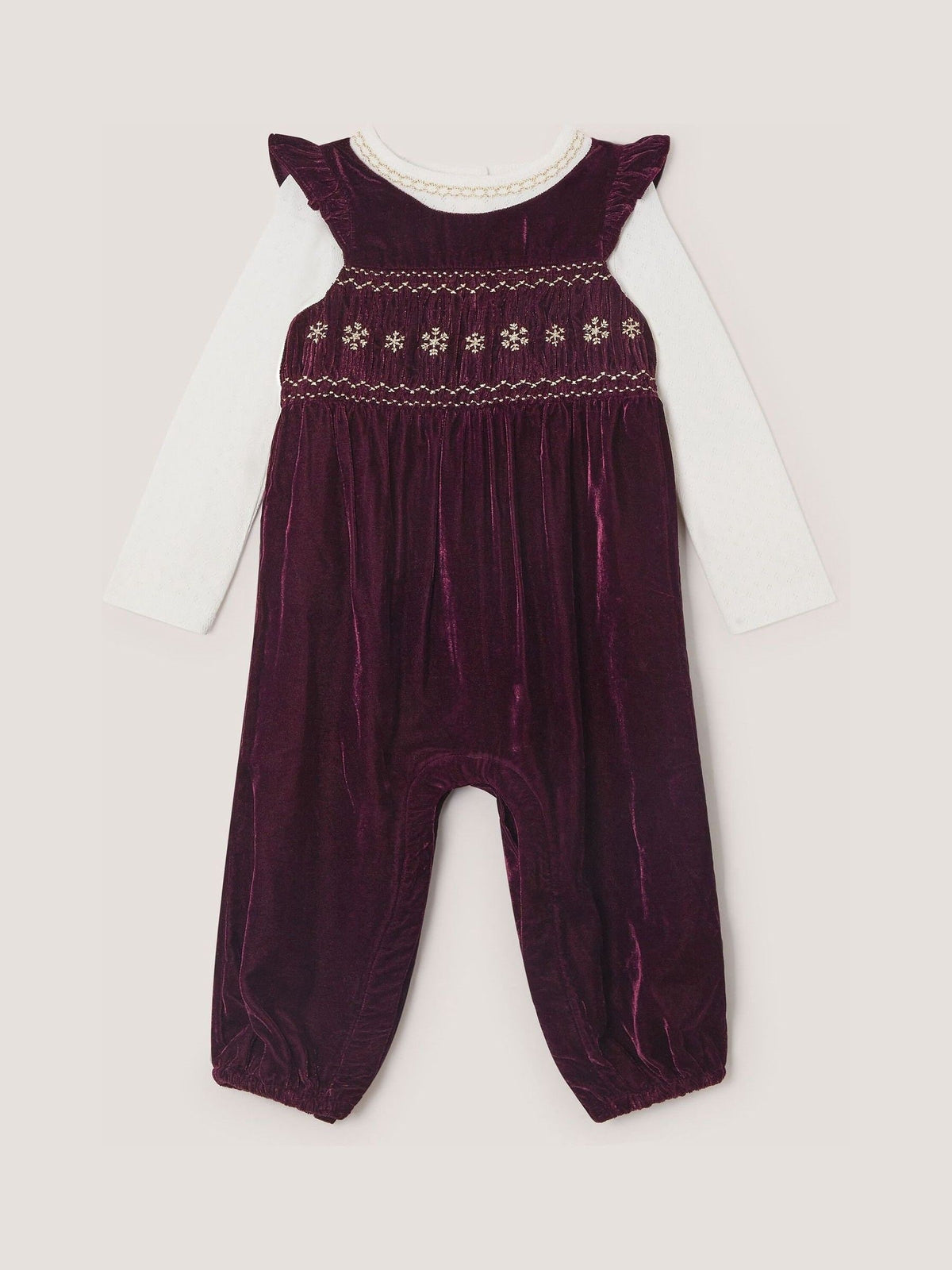 Monsoon Red Baby Top & Smocked Velvet Dungarees Set