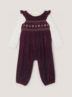 Monsoon Red Baby Top & Smocked Velvet Dungarees Set
