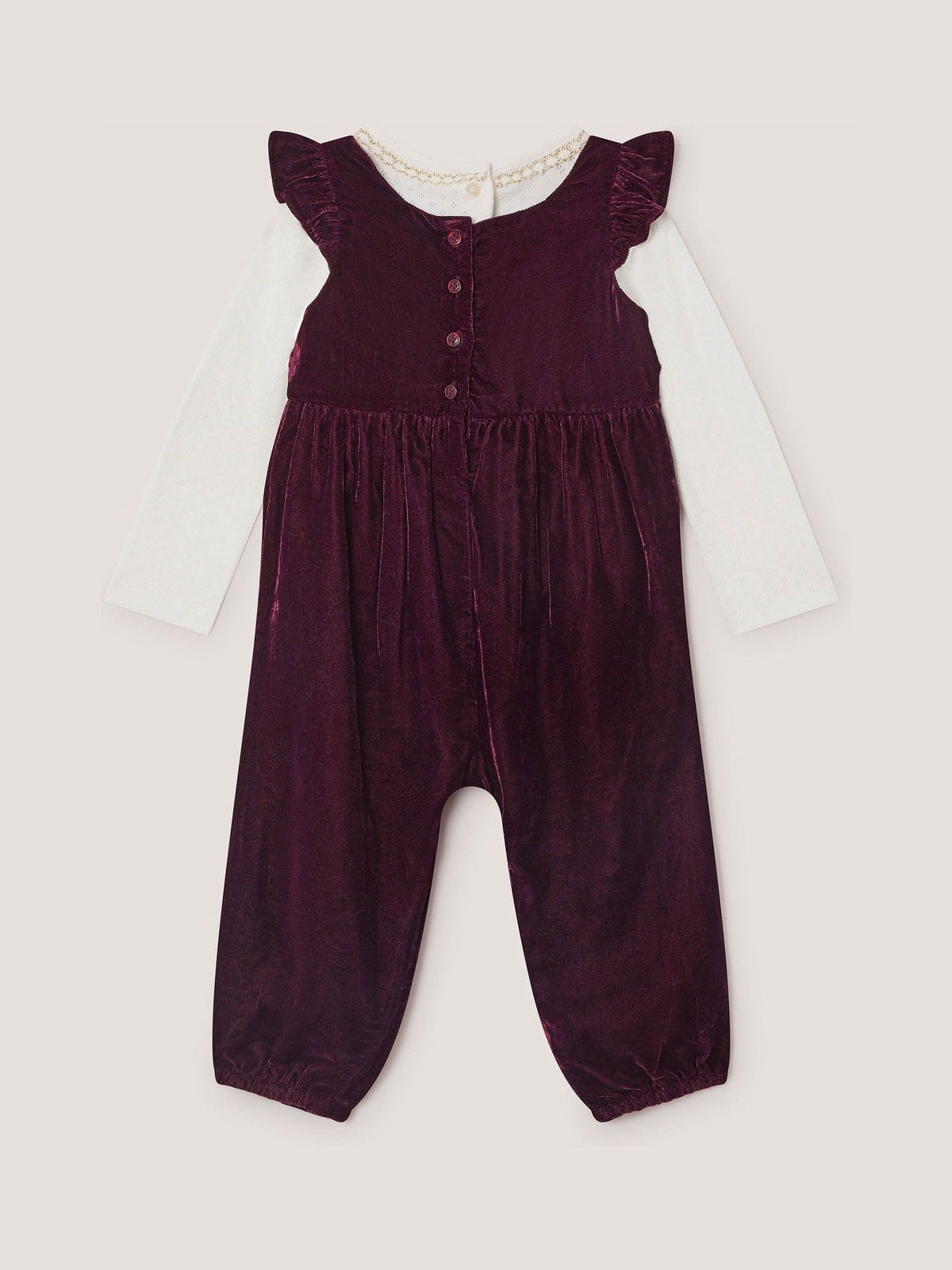 Monsoon Red Baby Top & Smocked Velvet Dungarees Set
