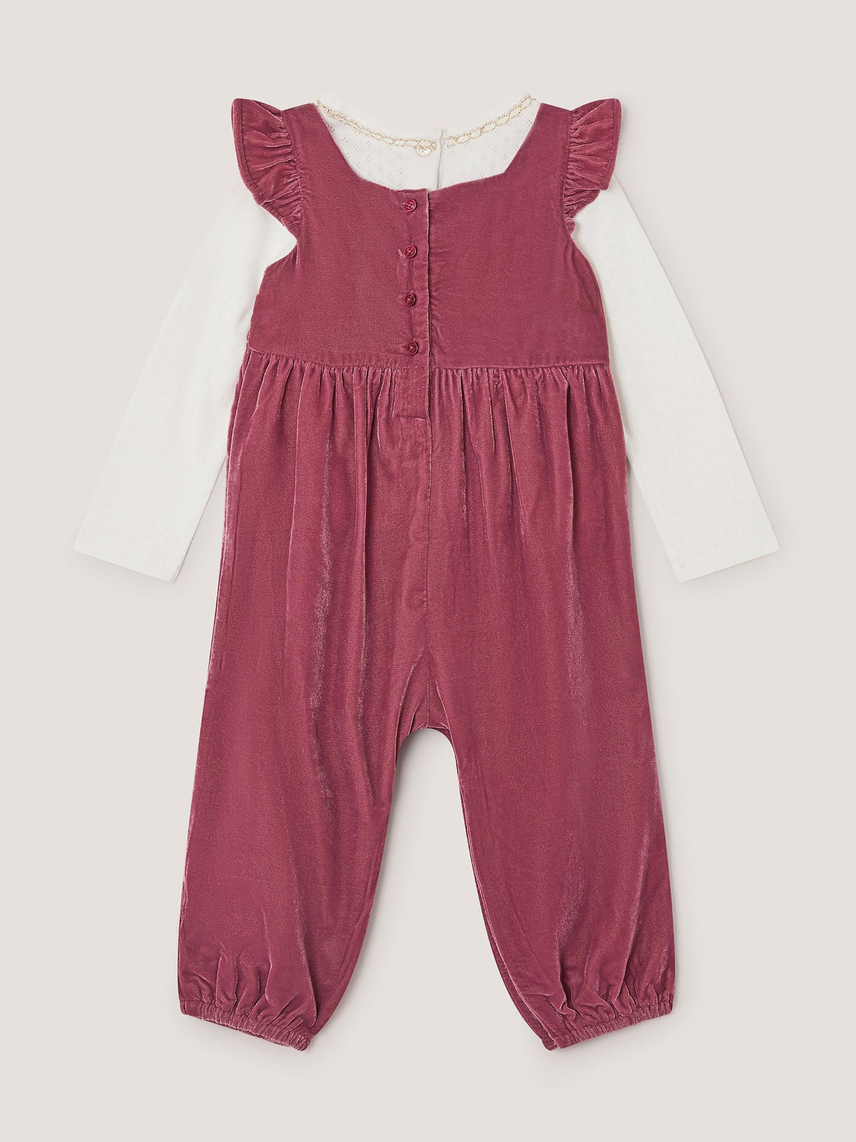 Monsoon Pink Baby Top & Smocked Velvet Dungarees Set