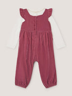 Monsoon Pink Baby Top & Smocked Velvet Dungarees Set