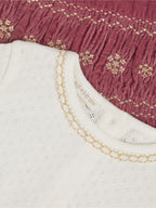 Monsoon Pink Baby Top & Smocked Velvet Dungarees Set