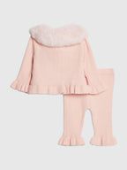 River Island Pink Faux Fur Collar Cardigan & Trousers Set