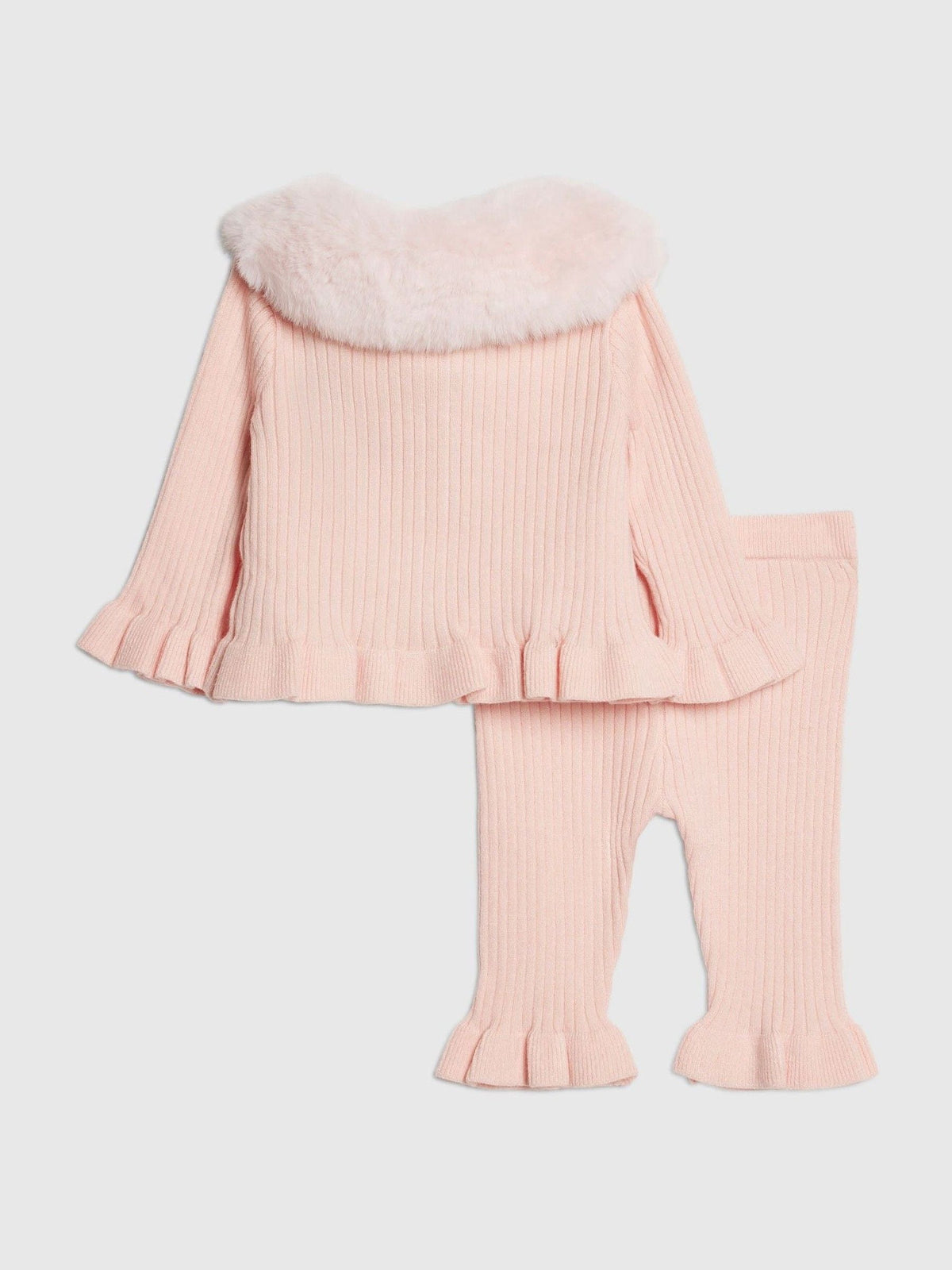 River Island Pink Faux Fur Collar Cardigan & Trousers Set