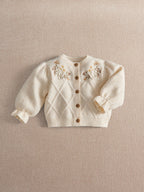 Mamas & Papas Cream Flower Embroidered Fancy Knitted Cardigan