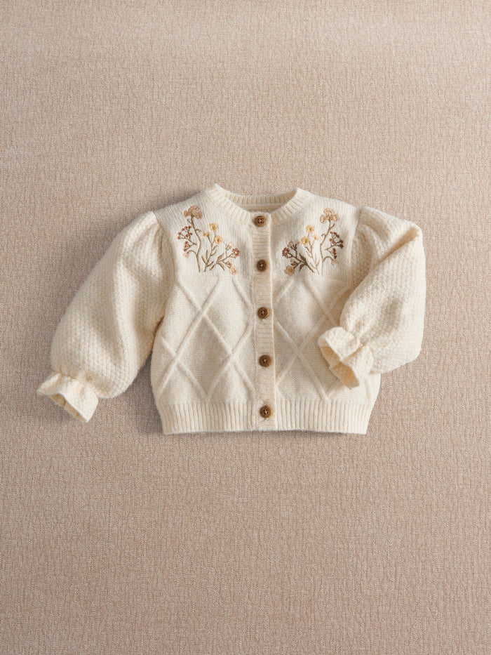 Mamas & Papas Cream Flower Embroidered Fancy Knitted Cardigan