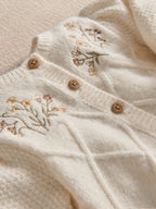 Mamas & Papas Cream Flower Embroidered Fancy Knitted Cardigan
