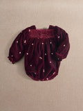 Mamas & Papas Red Floral Embroidered Velour Romper