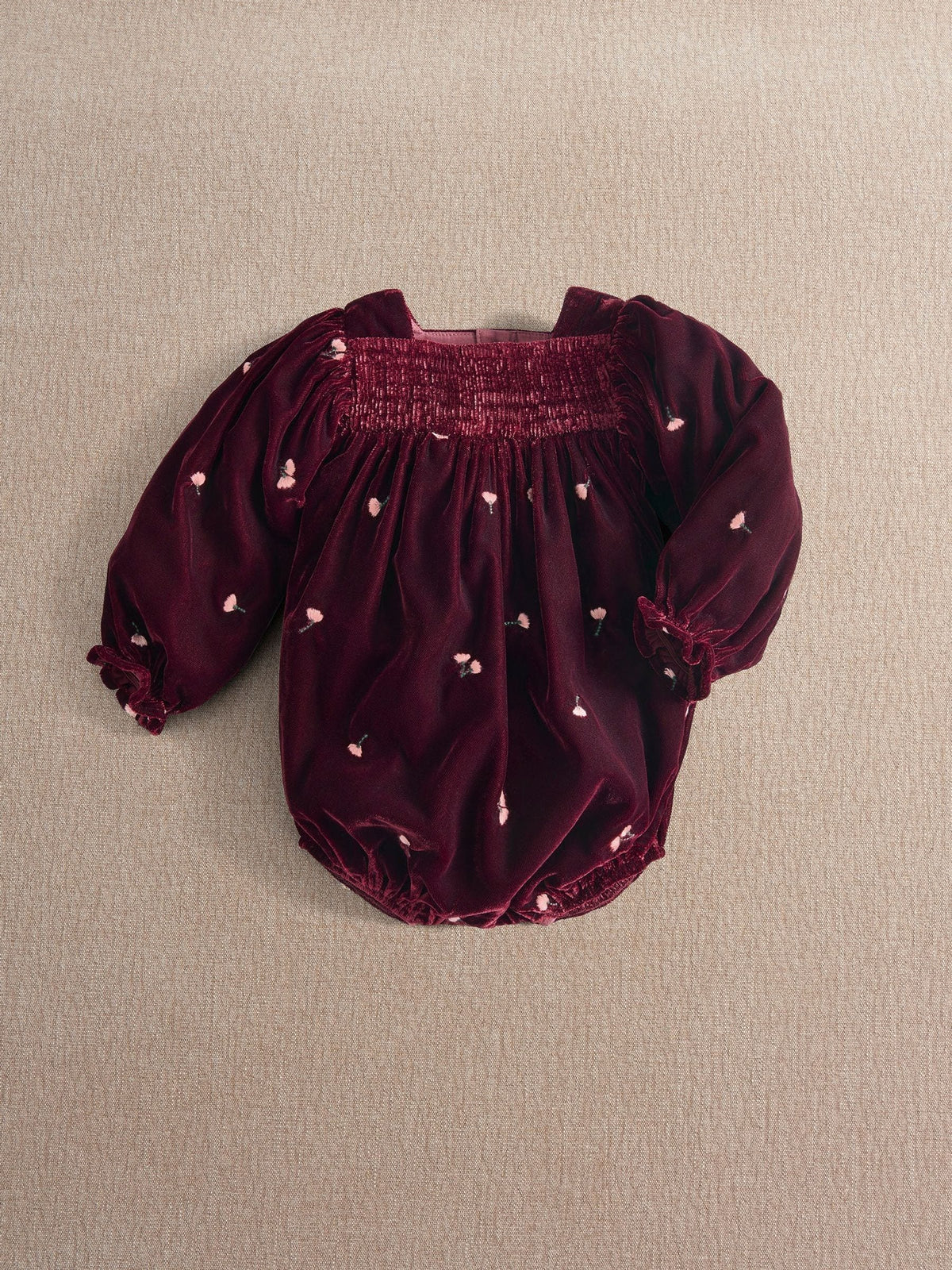 Mamas & Papas Red Floral Embroidered Velour Romper