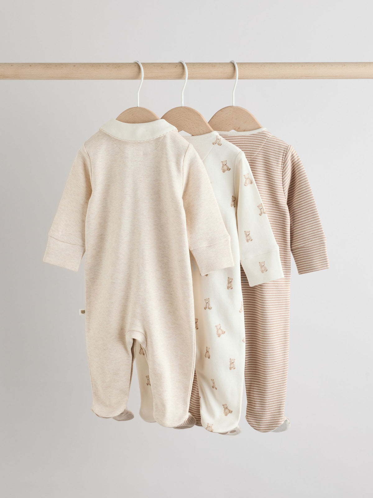 Neutral Collar Baby Sleepsuits 3 Pack (0-2yrs)