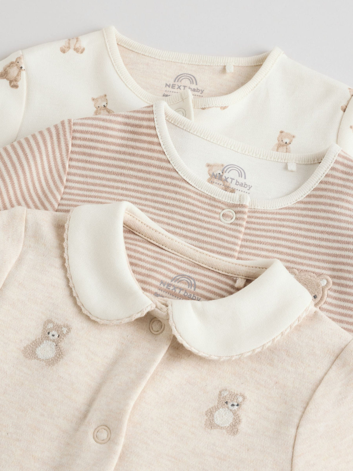 Neutral Collar Baby Sleepsuits 3 Pack (0-2yrs)