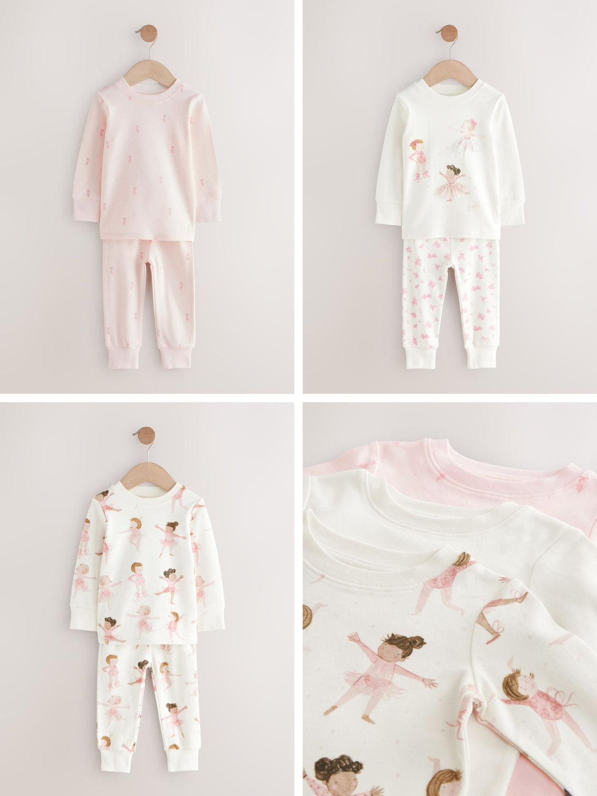 Pink/Cream Ballerina Snuggle Pyjamas 3 Pack (9mths-12yrs)