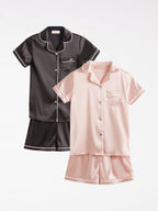 Lipsy Pink/Black Satin Pyjamas 2 Pack (5-16yrs)