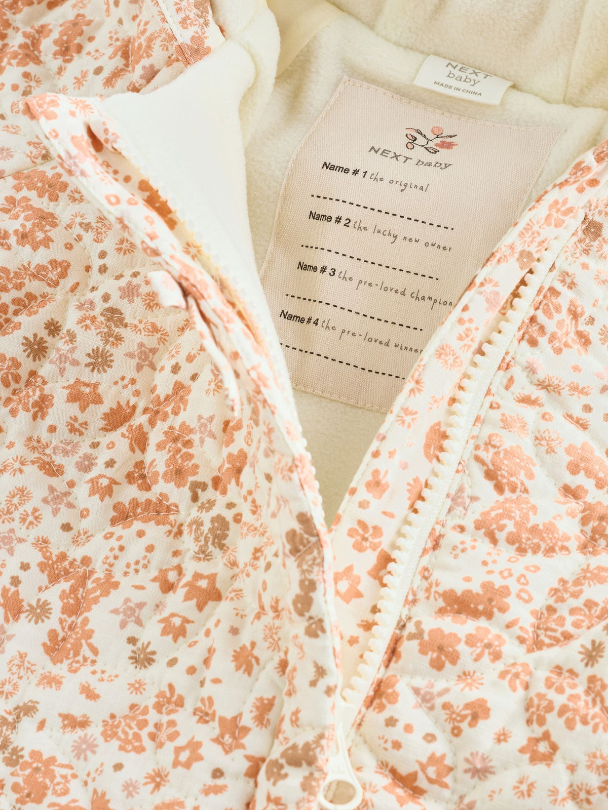 Ecru Floral Printed Baby Hooded Crinkle Woven Pramsuit (0mths-2yrs)
