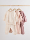 Cream/Pink Baby Sweatshirt & Joggers 6 Piece Set (0mths-2yrs)