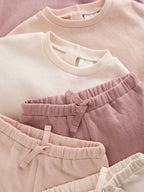 Cream/Pink Baby Sweatshirt & Joggers 6 Piece Set (0mths-2yrs)