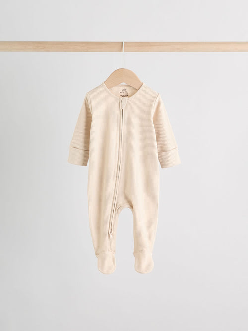 Beige Two Way Zip Sleepsuits 3 Pack (0-2yrs)