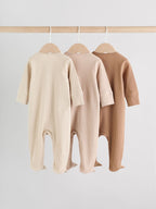 Beige Two Way Zip Sleepsuits 3 Pack (0-2yrs)