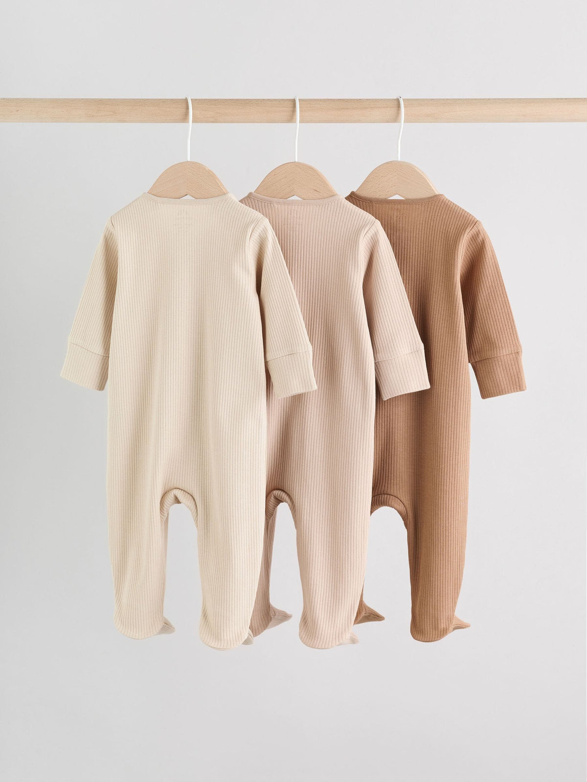 Beige Two Way Zip Sleepsuits 3 Pack (0-2yrs)