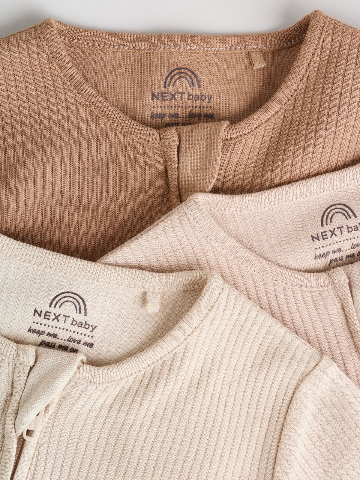 Beige Two Way Zip Sleepsuits 3 Pack (0-2yrs)