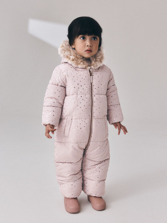 Light Pink Star Print Shower Resistant Snowsuit (3mths-7yrs)