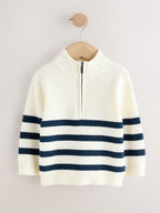 Ecru/Navy Stripe Knitted Quarter Zip Jumper (3mths-7yrs)